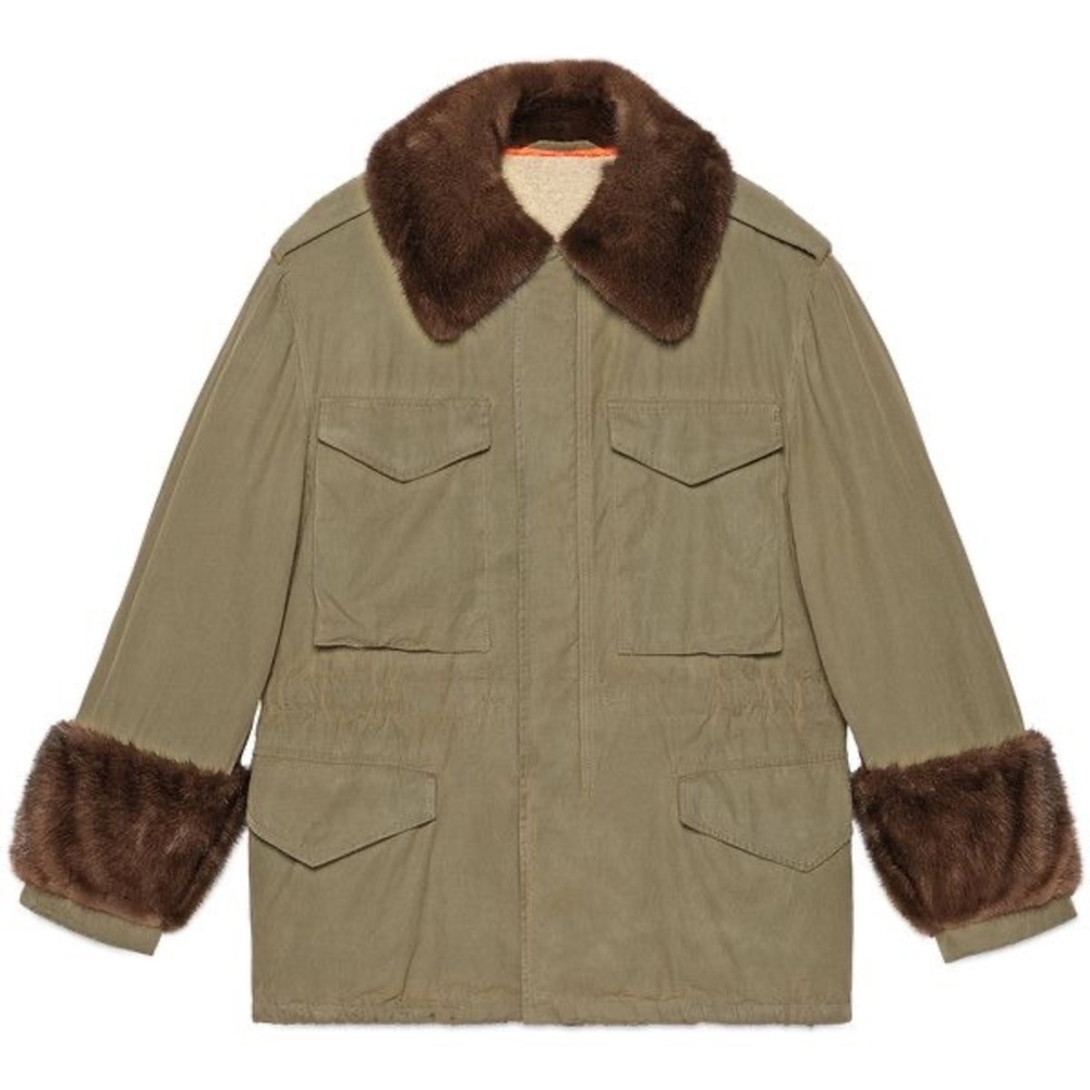 Authentic Gucci Green Jacket with Brown Mink Fur Trim